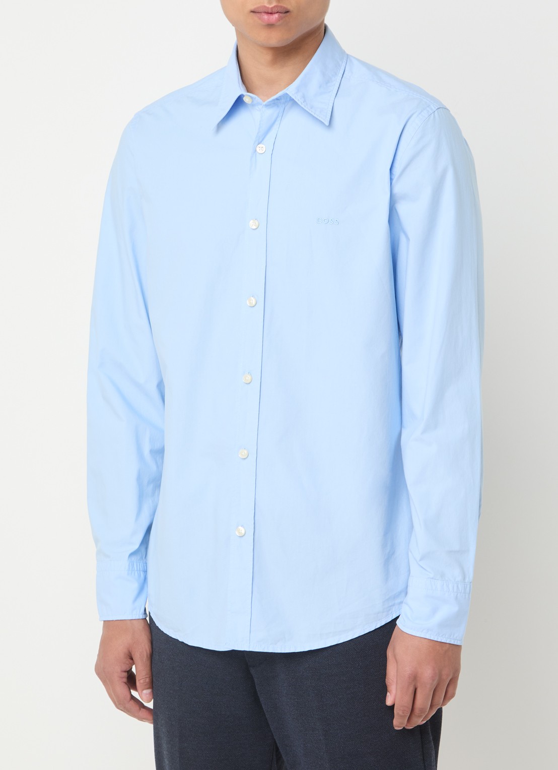 BOSS Regular-fit overhemd van katoenen popeline - detail open blue-472 / lichtblauw