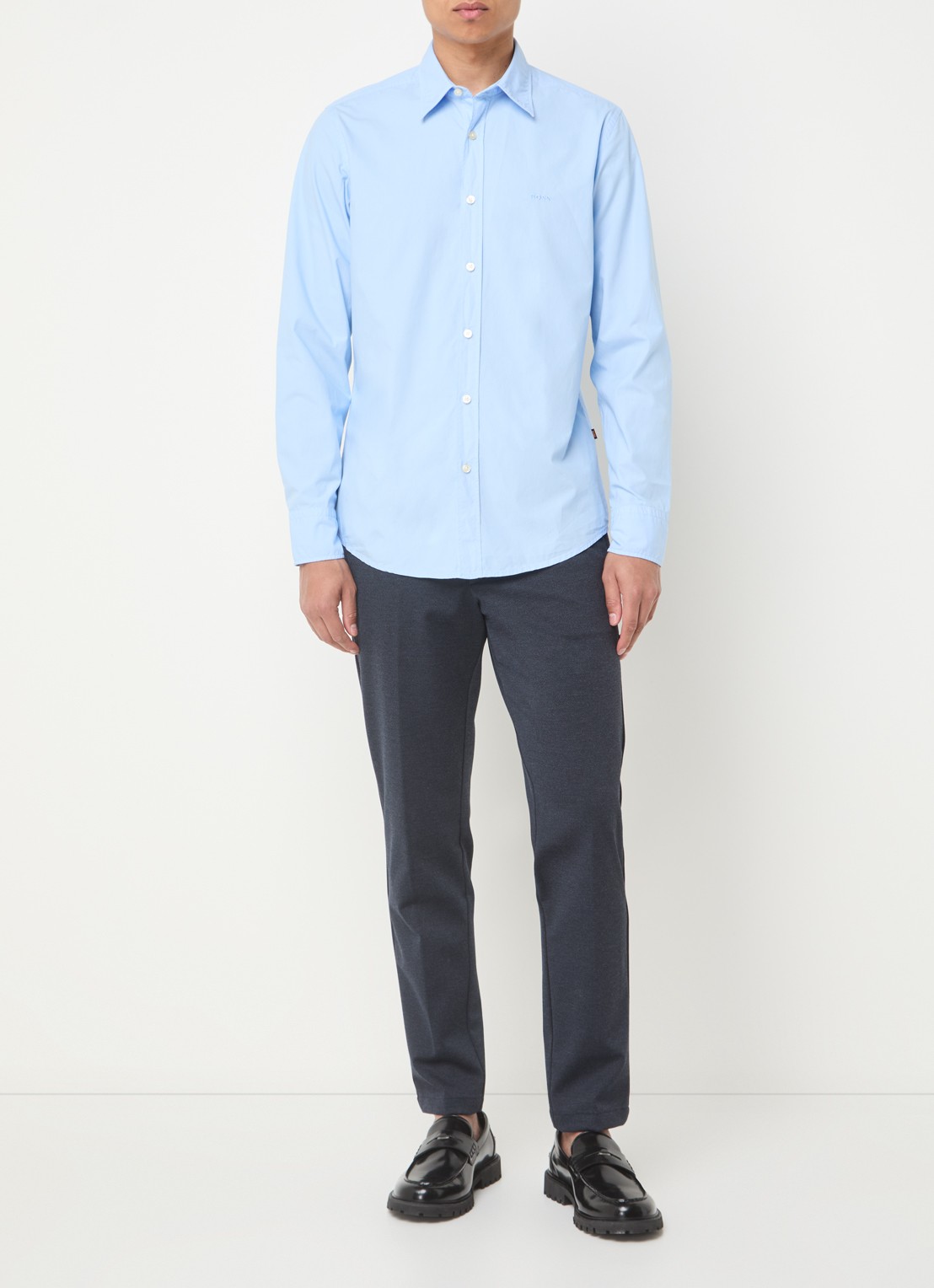 BOSS Regular-fit overhemd van katoenen popeline - voorkant 3 open blue-472 / lichtblauw