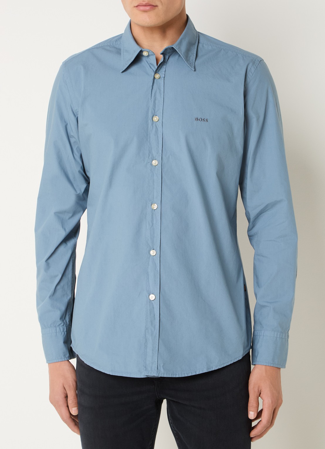 BOSS Regular-fit overhemd van katoenen popeline - detail 4 blauwgrijs