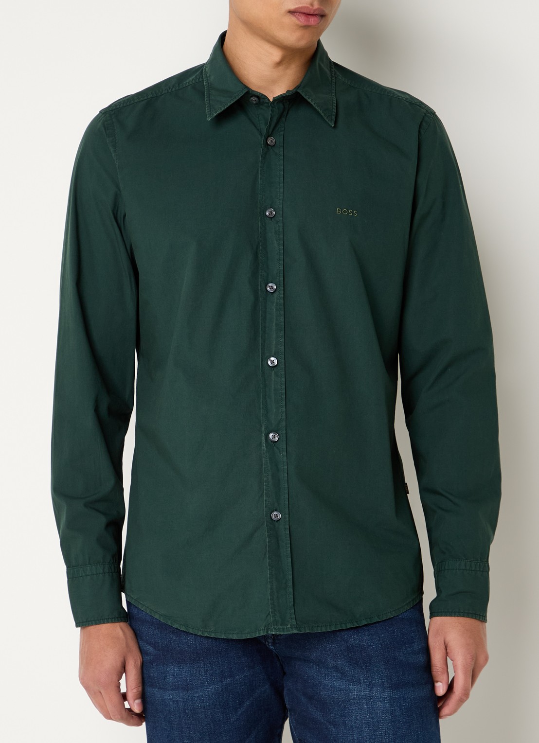 BOSS Regular-fit overhemd van katoenen popeline - detail 2 open green-350 / groen