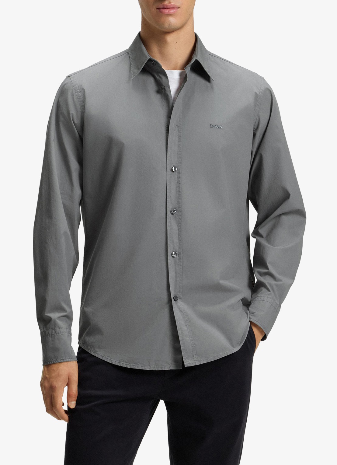 BOSS Regular-fit overhemd van katoenen popeline - detail 3 open grey-062 / grijs