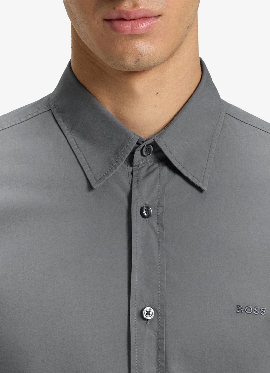 BOSS Regular-fit overhemd van katoenen popeline - detail 4 open grey-062 / grijs