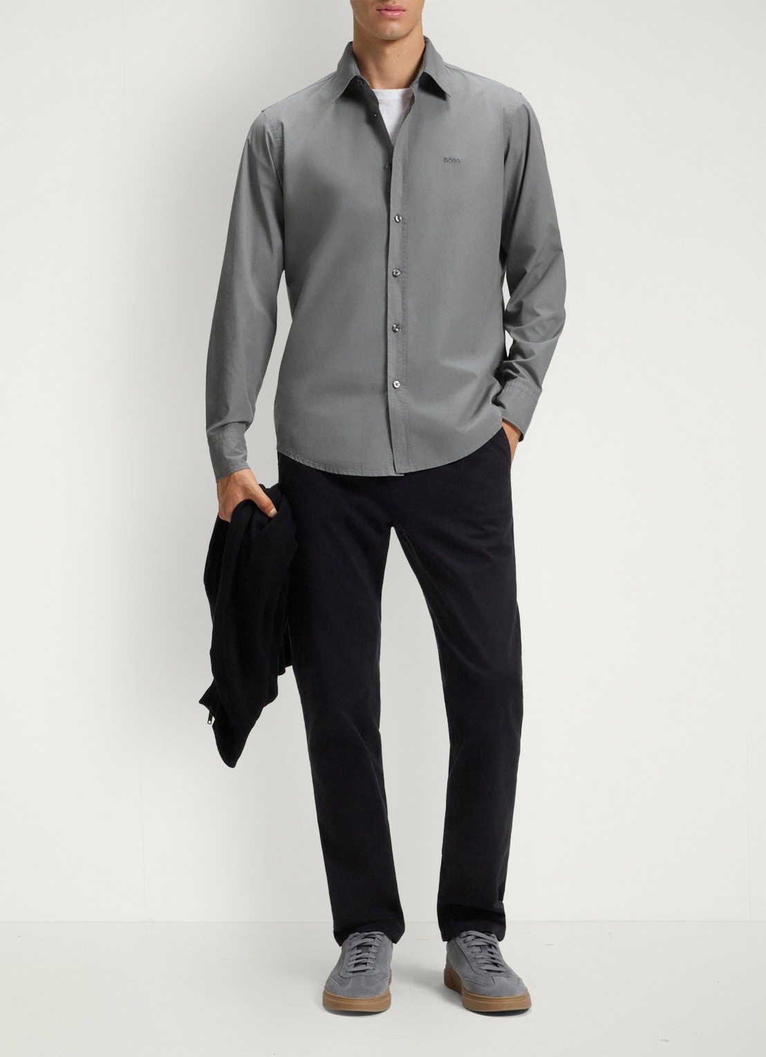 BOSS Regular-fit overhemd van katoenen popeline - voorkant 2 open grey-062 / grijs