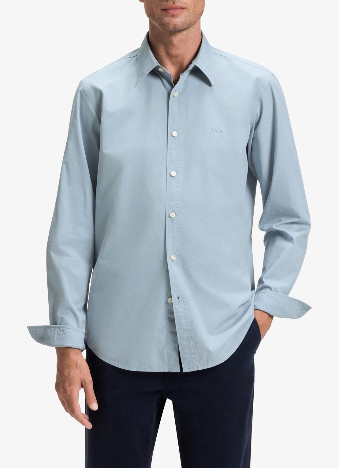 BOSS Regular-fit overhemd van katoenen popeline - detail 4 light/pastel blue-451 / lichtblauw