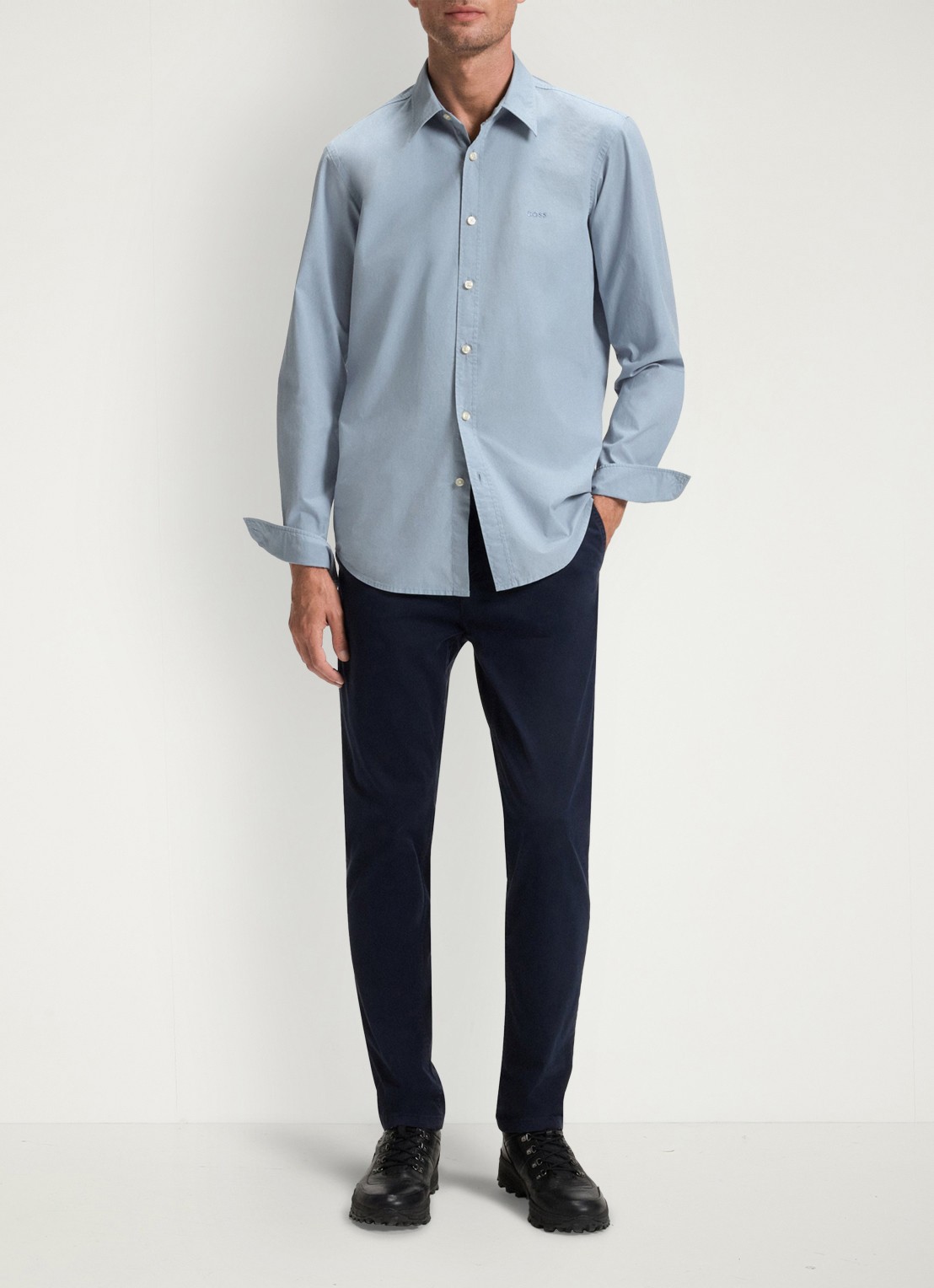BOSS Regular-fit overhemd van katoenen popeline - voorkant 2 light/pastel blue-451 / lichtblauw