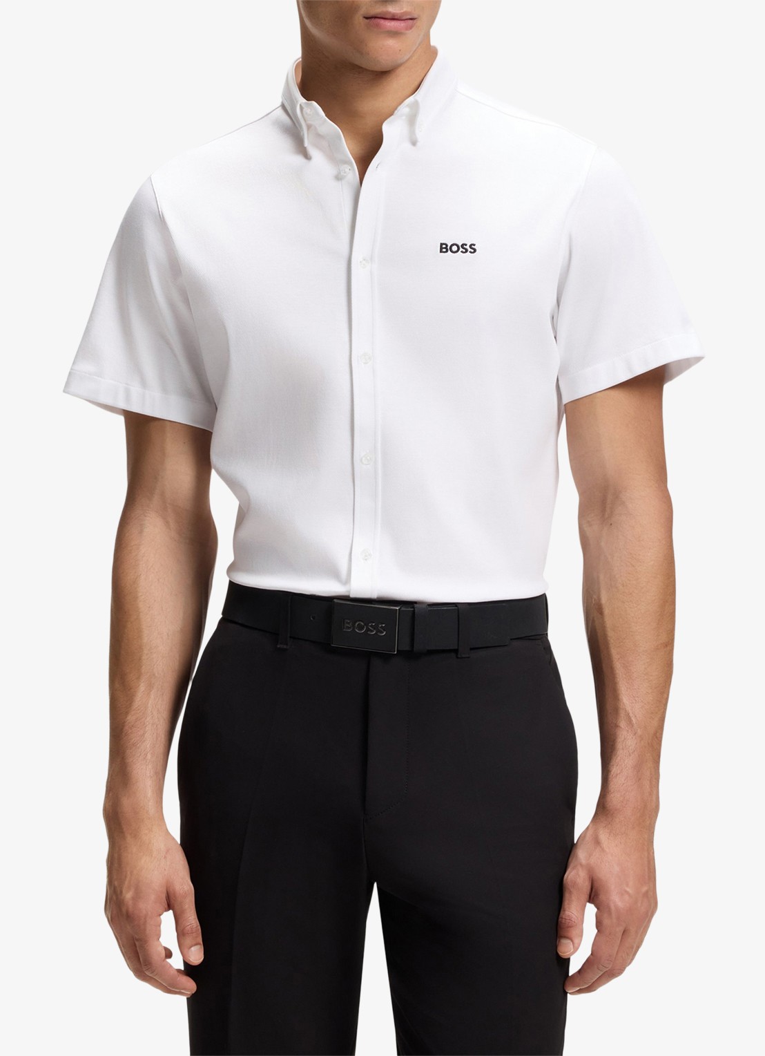 BOSS Regular-fit overhemd van kreukbestendige katoenen jersey - detail 4 white-100 / wit