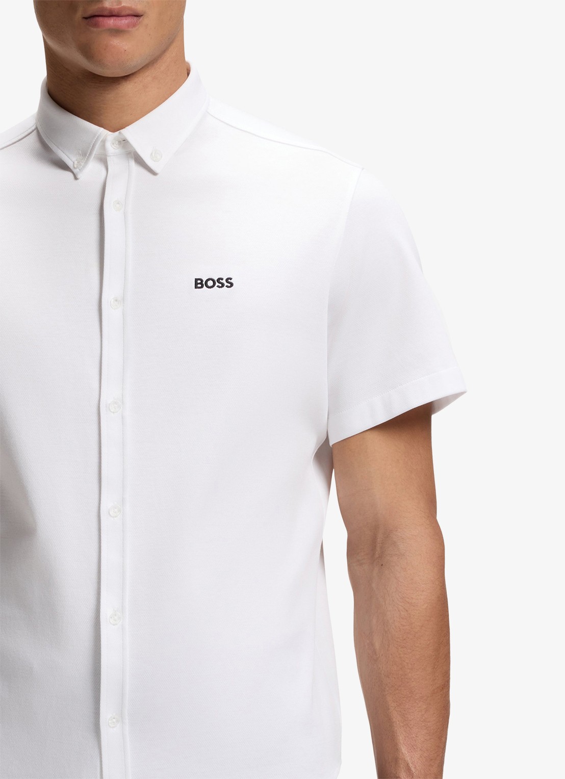 BOSS Regular-fit overhemd van kreukbestendige katoenen jersey - detail 5 white-100 / wit