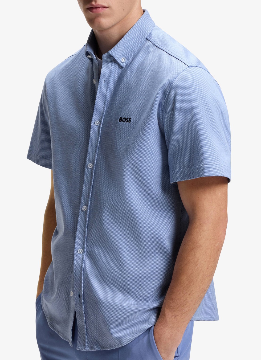 BOSS Regular-fit overhemd van kreukbestendige katoenen jersey - detail 6 light/pastel blue-459 / blauw