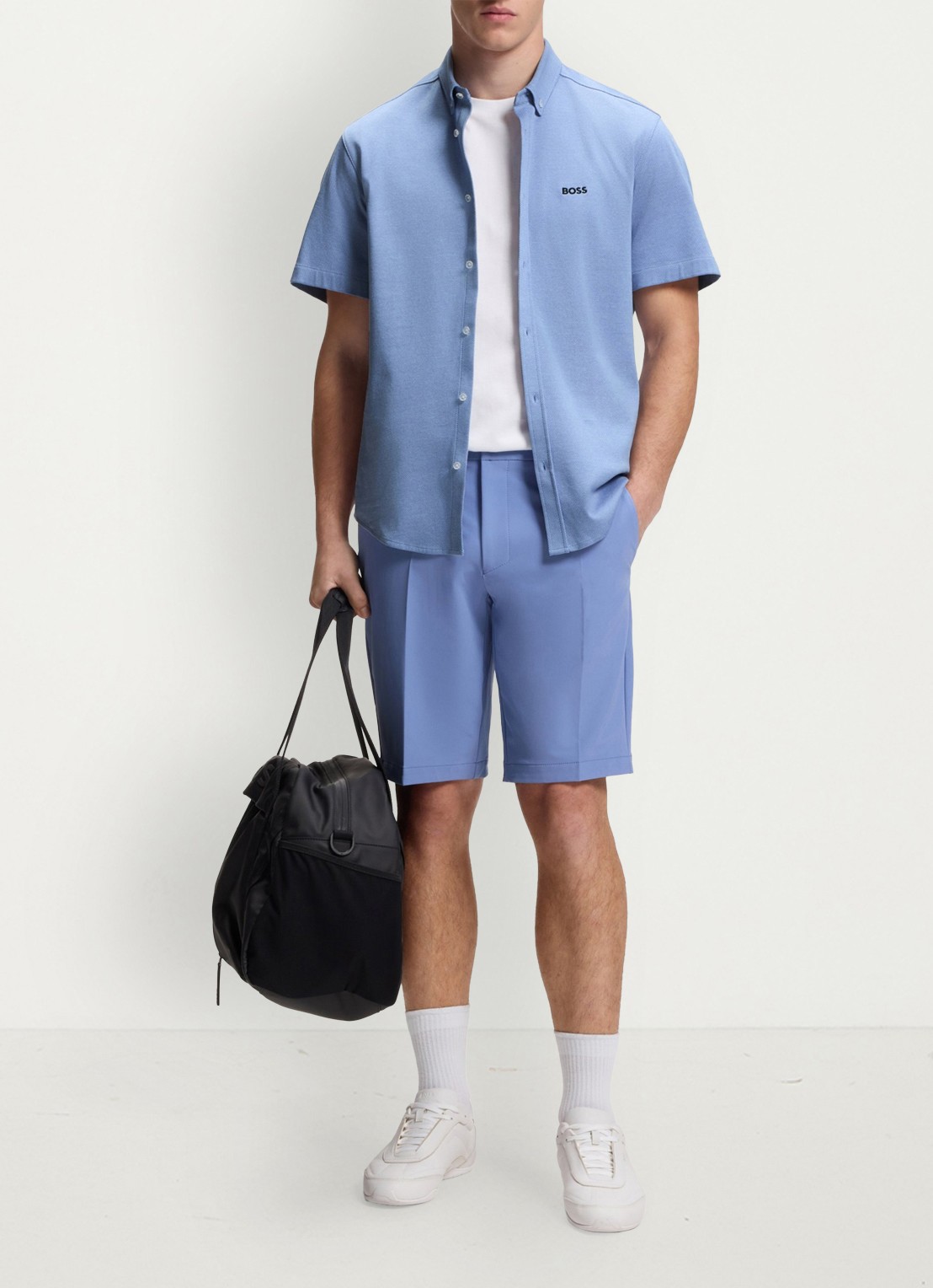 BOSS Regular-fit overhemd van kreukbestendige katoenen jersey - voorkant 3 light/pastel blue-459 / blauw