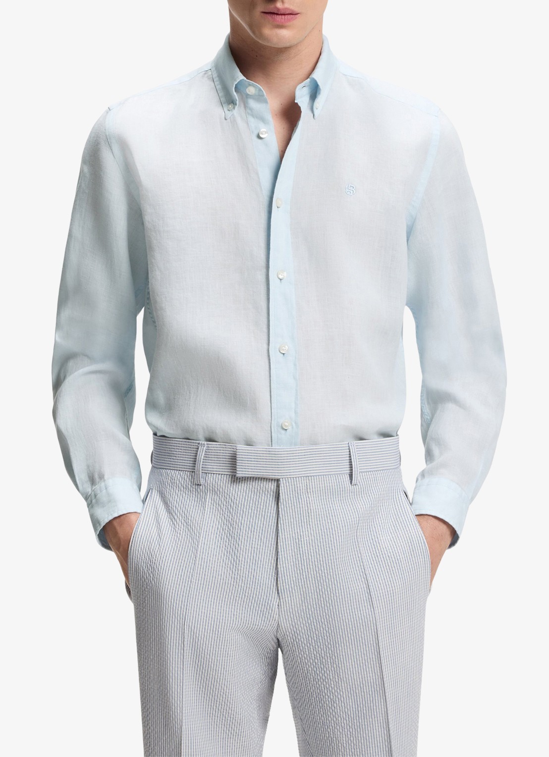 BOSS Regular fit overhemd van linnen - detail 4 lichtblauw