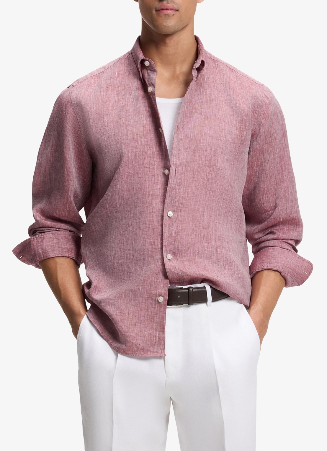 BOSS Regular fit overhemd van linnen - detail 4 medium red-611 / rood