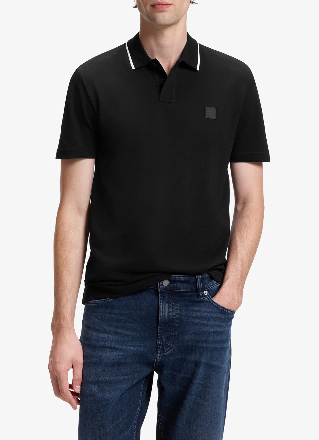BOSS Regular fit polo met getipte boorden - detail 4 zwart