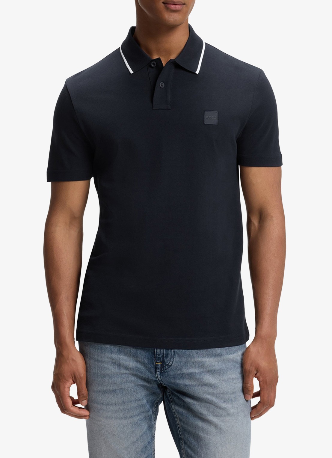BOSS Regular fit polo met getipte boorden - detail 4 donkerblauw
