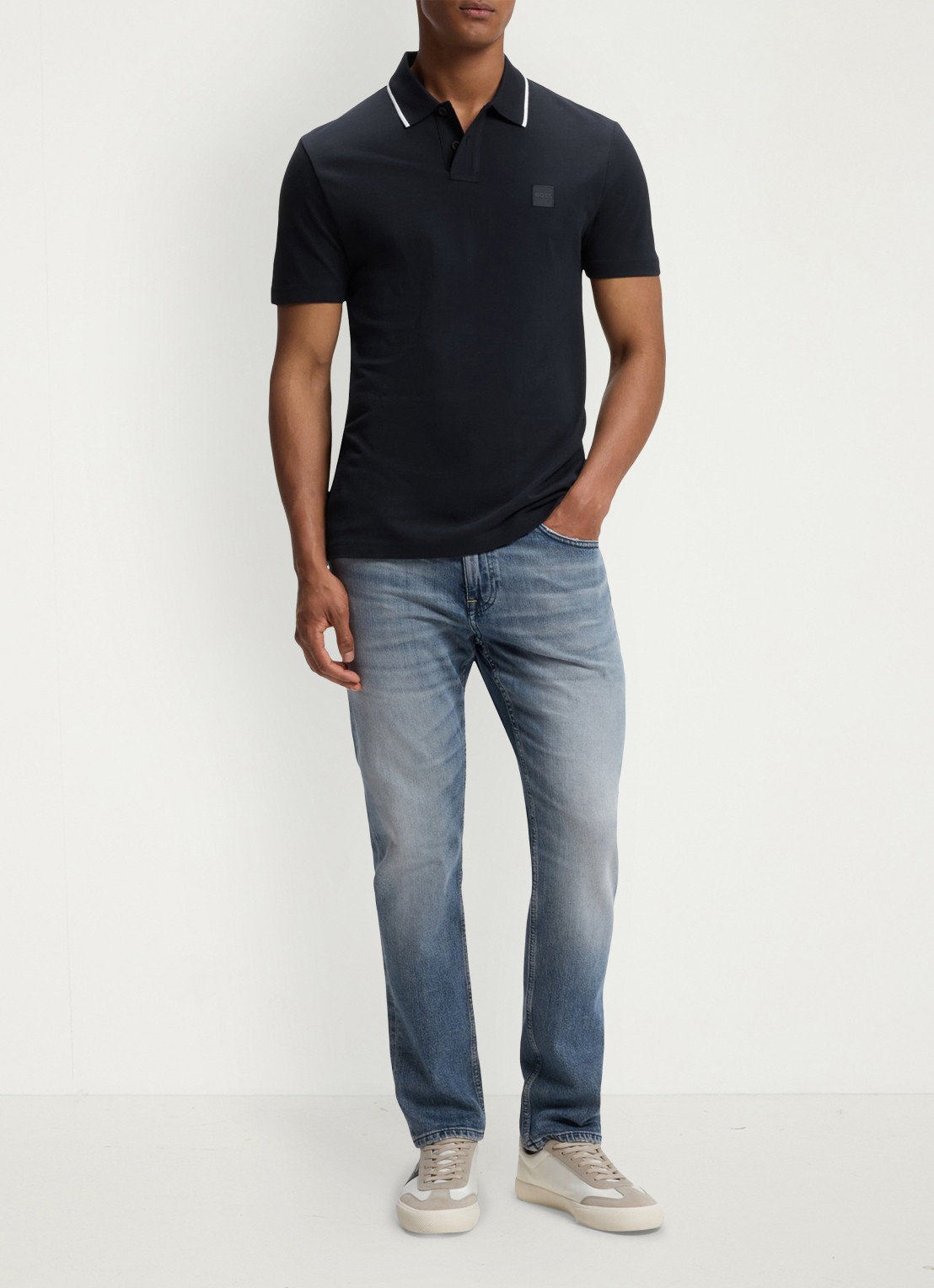 BOSS Regular fit polo met getipte boorden - voorkant 3 donkerblauw