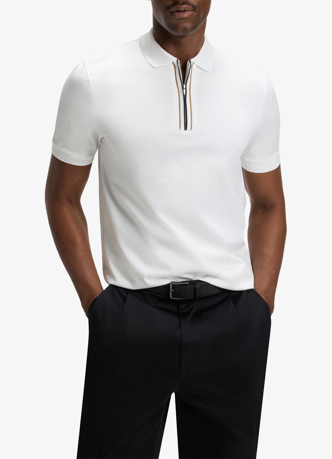 BOSS Regular fit polo met halve rits - detail 2 wit