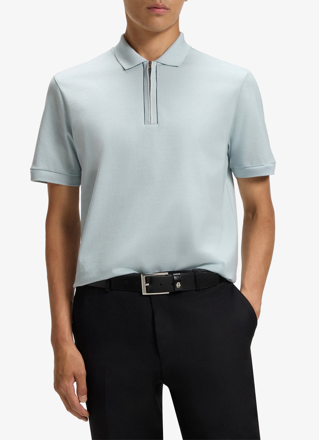BOSS Regular fit polo met halve rits - detail staalblauw