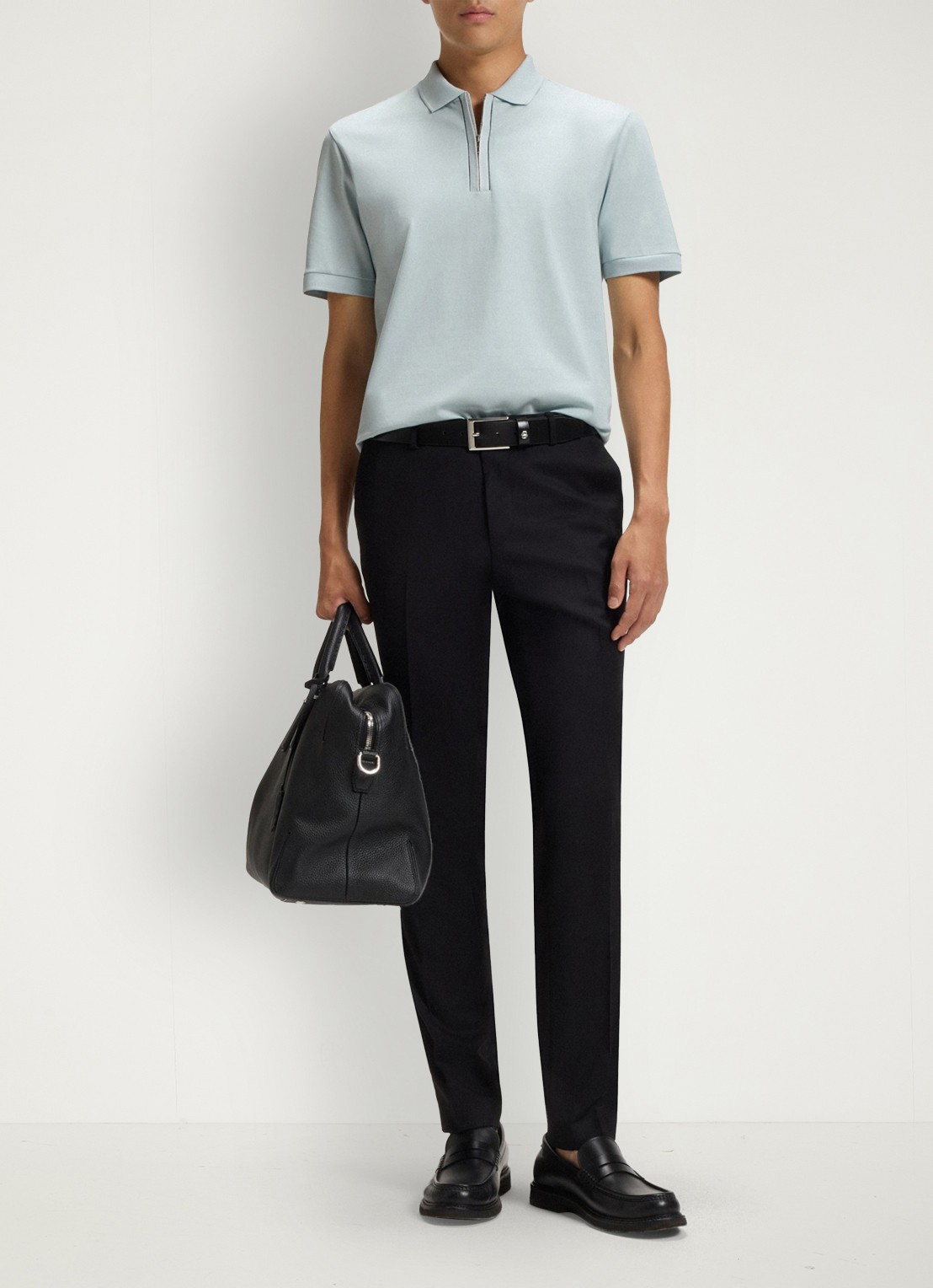 BOSS Regular fit polo met halve rits - voorkant 5 staalblauw