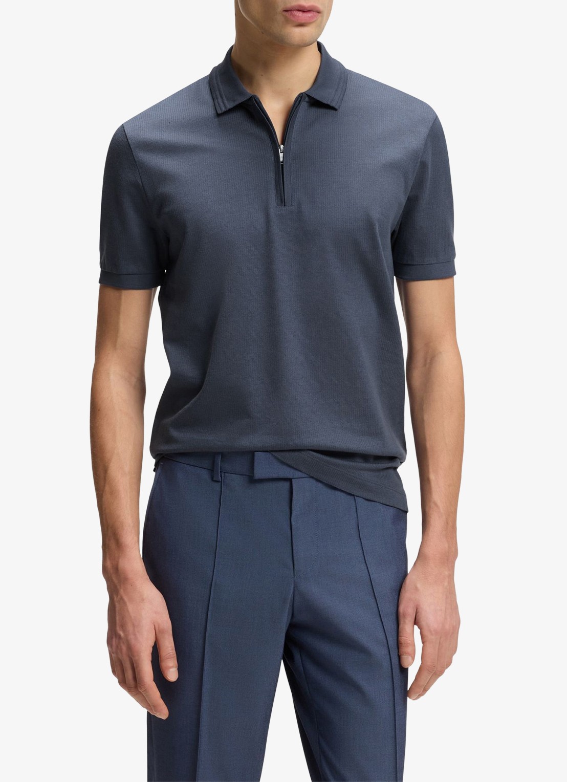 BOSS Regular fit polo met halve rits - detail 3 blauwgrijs