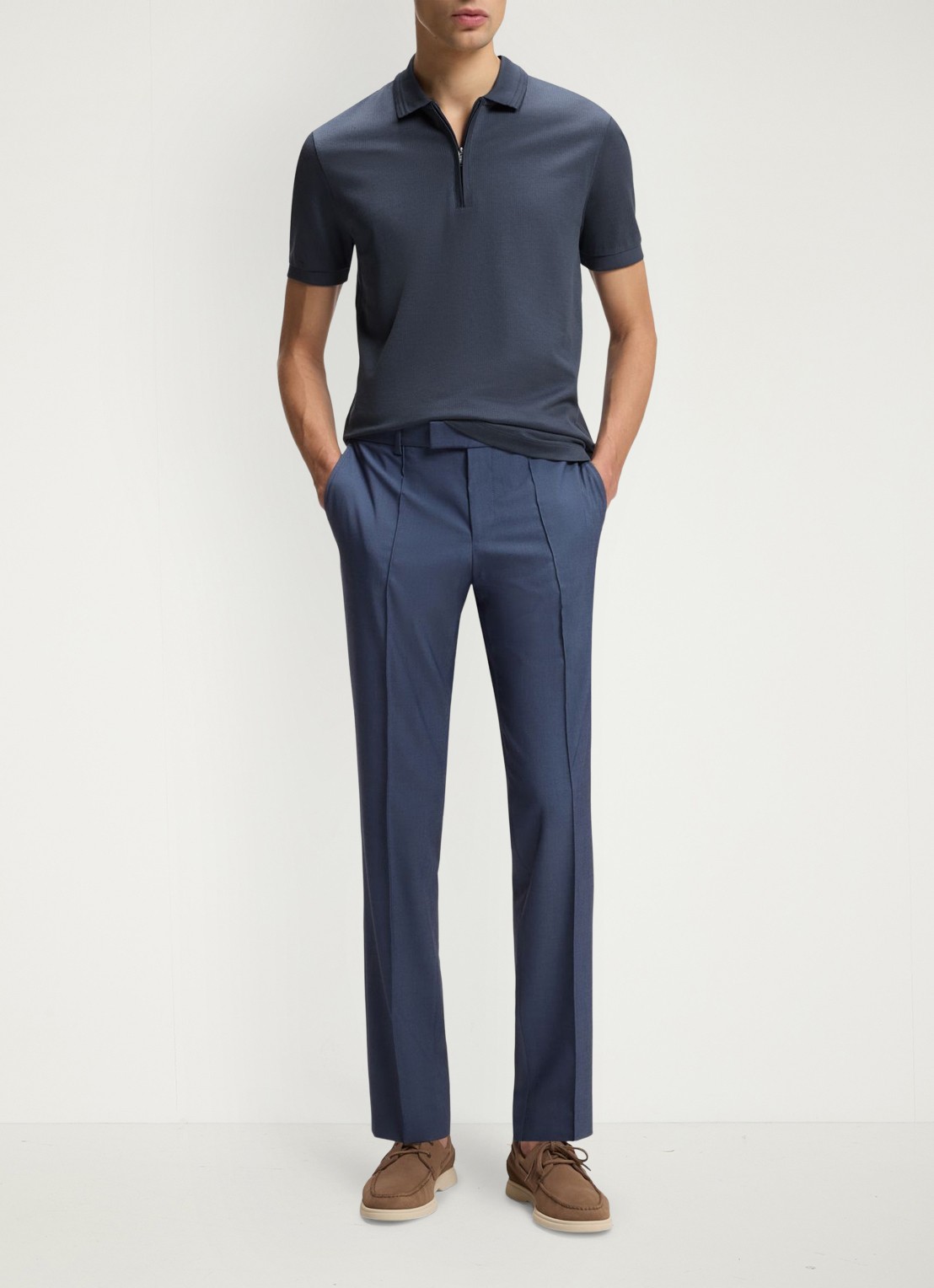 BOSS Regular fit polo met halve rits - voorkant 2 blauwgrijs