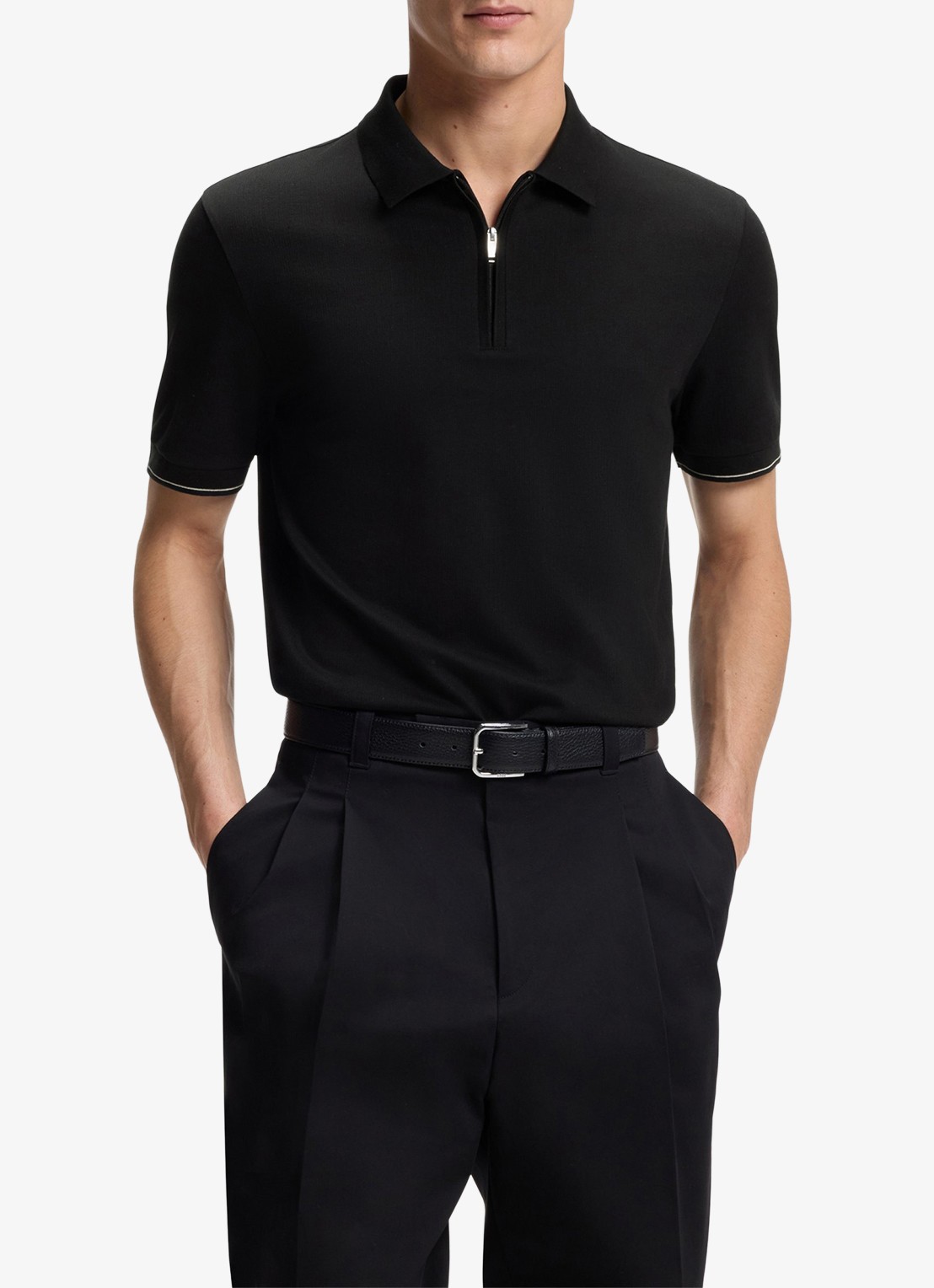 BOSS Regular fit polo met halve rits - detail 4 zwart