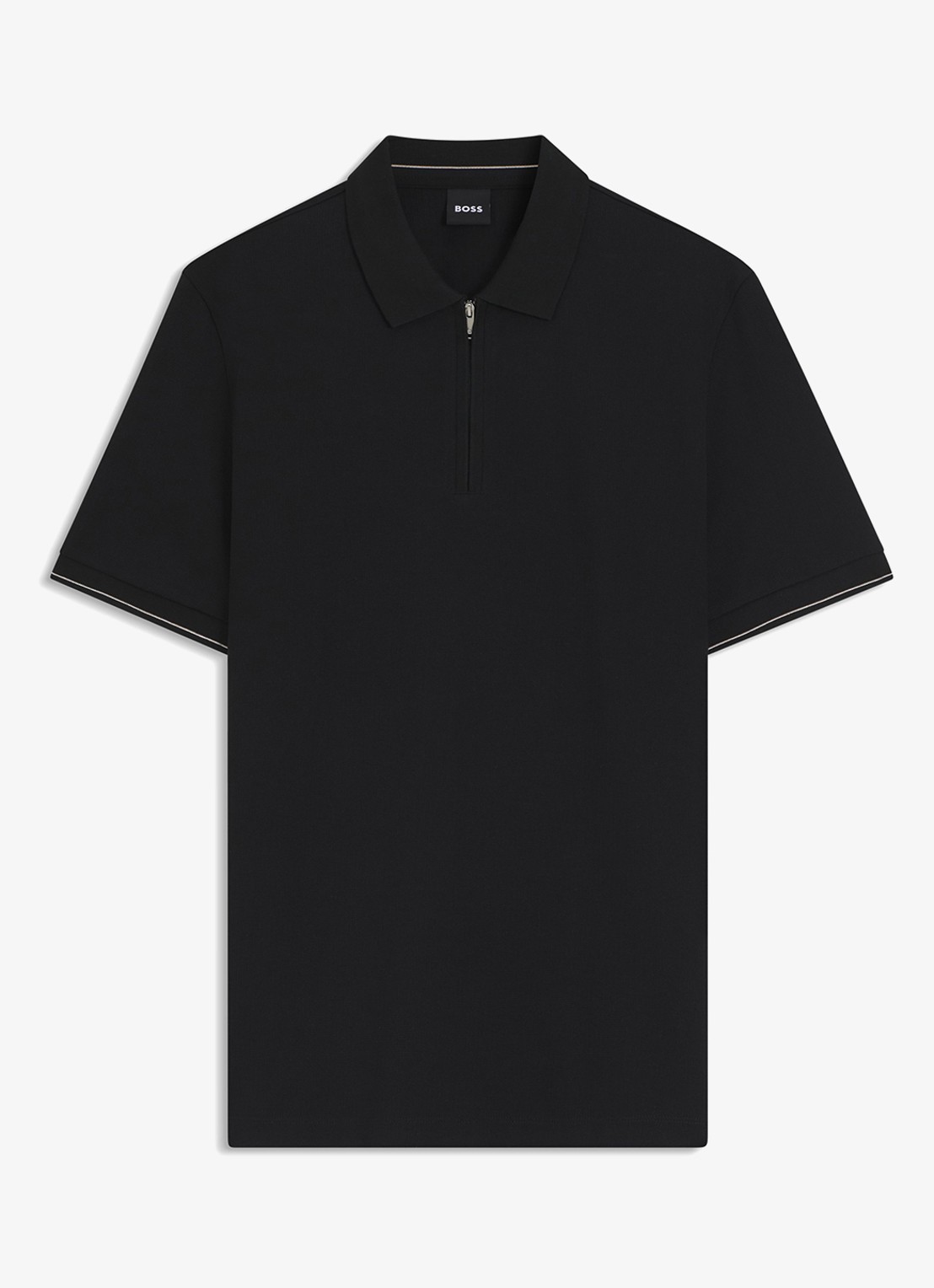 BOSS Regular fit polo met halve rits - voorkant zwart