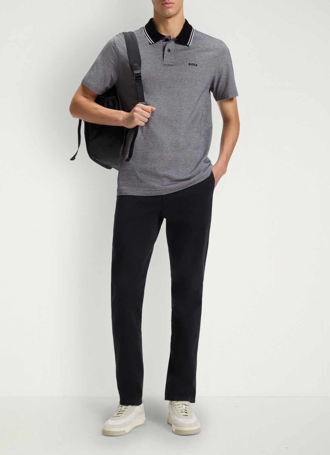 BOSS Regular fit polo met logo - voorkant 8 zwart