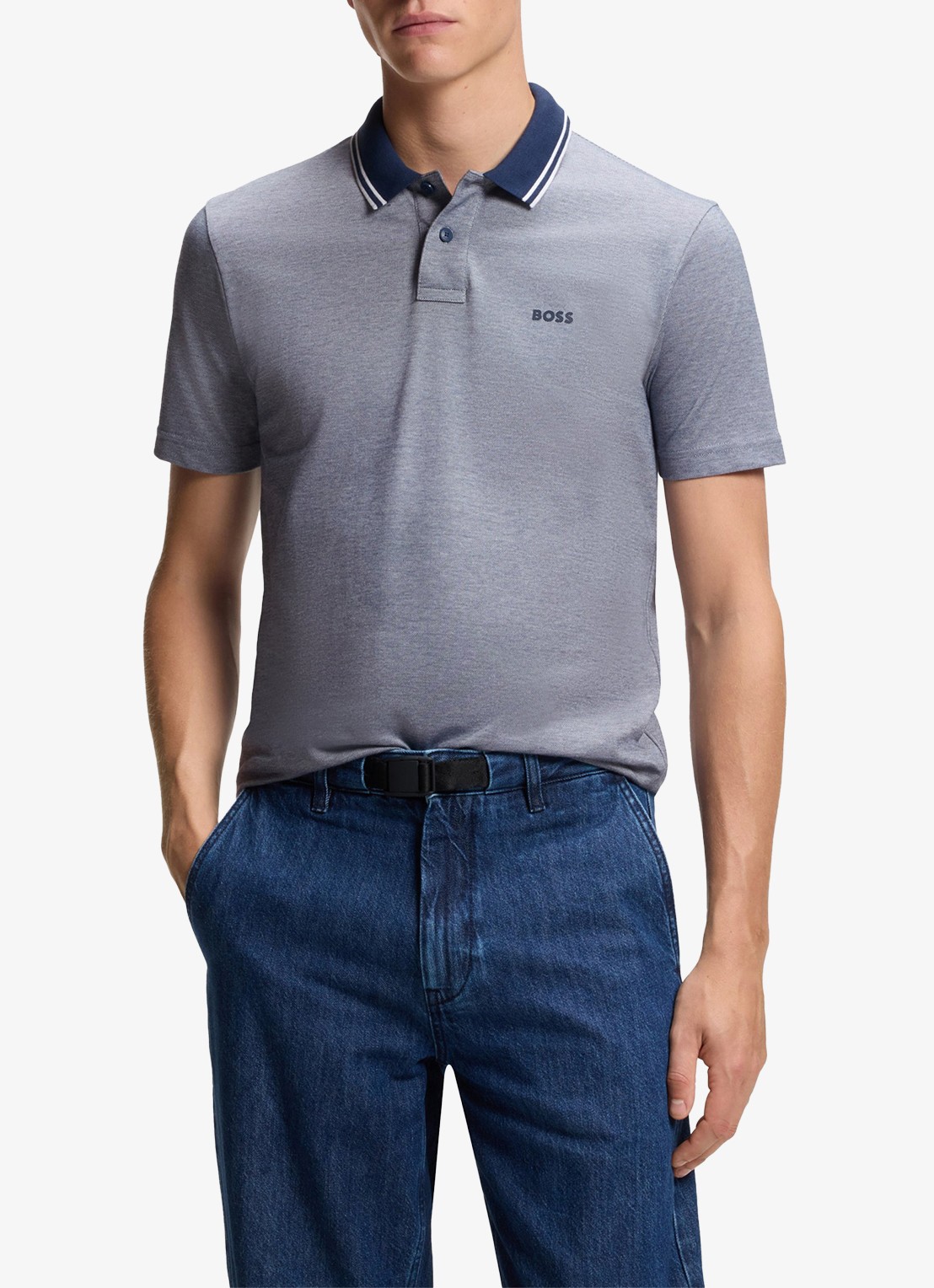 BOSS Regular fit polo met logo - detail open blue-464