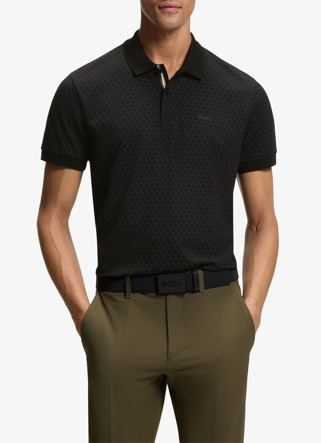 BOSS Regular fit polo met structuur  - detail 2 zwart