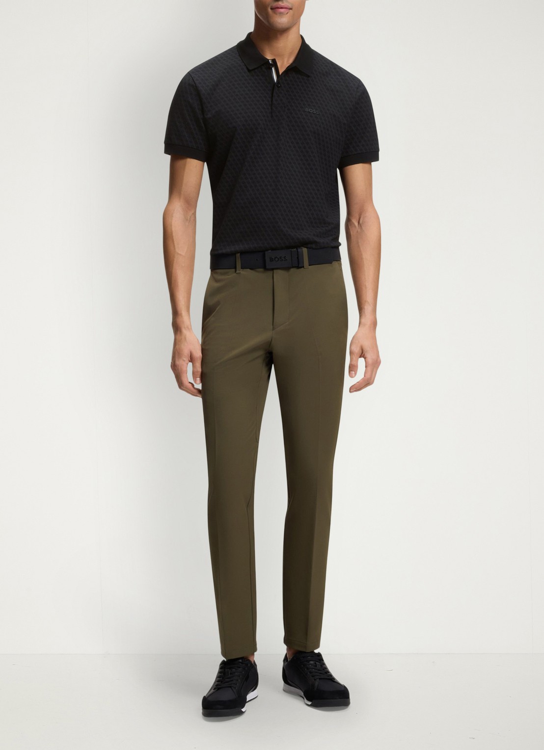 BOSS Regular fit polo met structuur  - voorkant 5 zwart