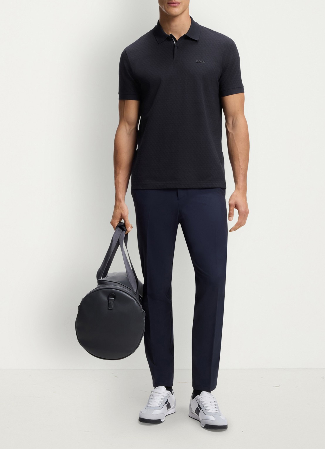BOSS Regular fit polo met structuur  - voorkant 5 donkerblauw