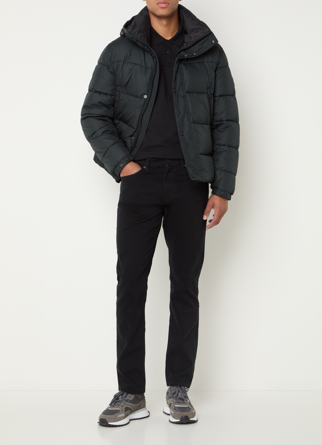 BOSS Regular-fit puffer jack van waterafstotend materiaal - voorkant 2 antraciet