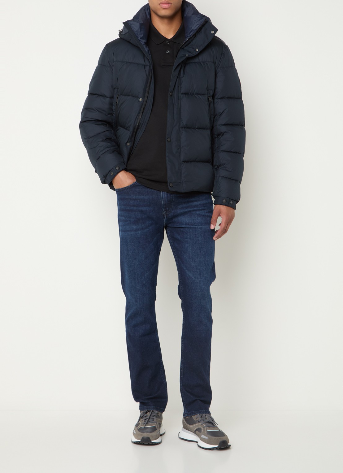 BOSS Regular-fit puffer jack van waterafstotend materiaal - voorkant 2 donkerblauw