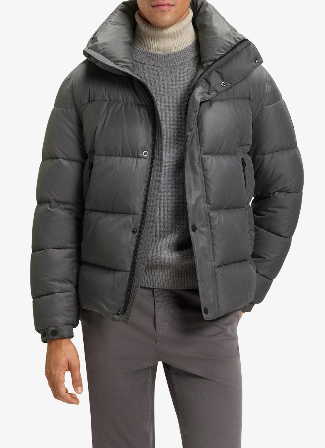 BOSS Regular-fit puffer jack van waterafstotend materiaal - detail 4 open grey-062 / grijs