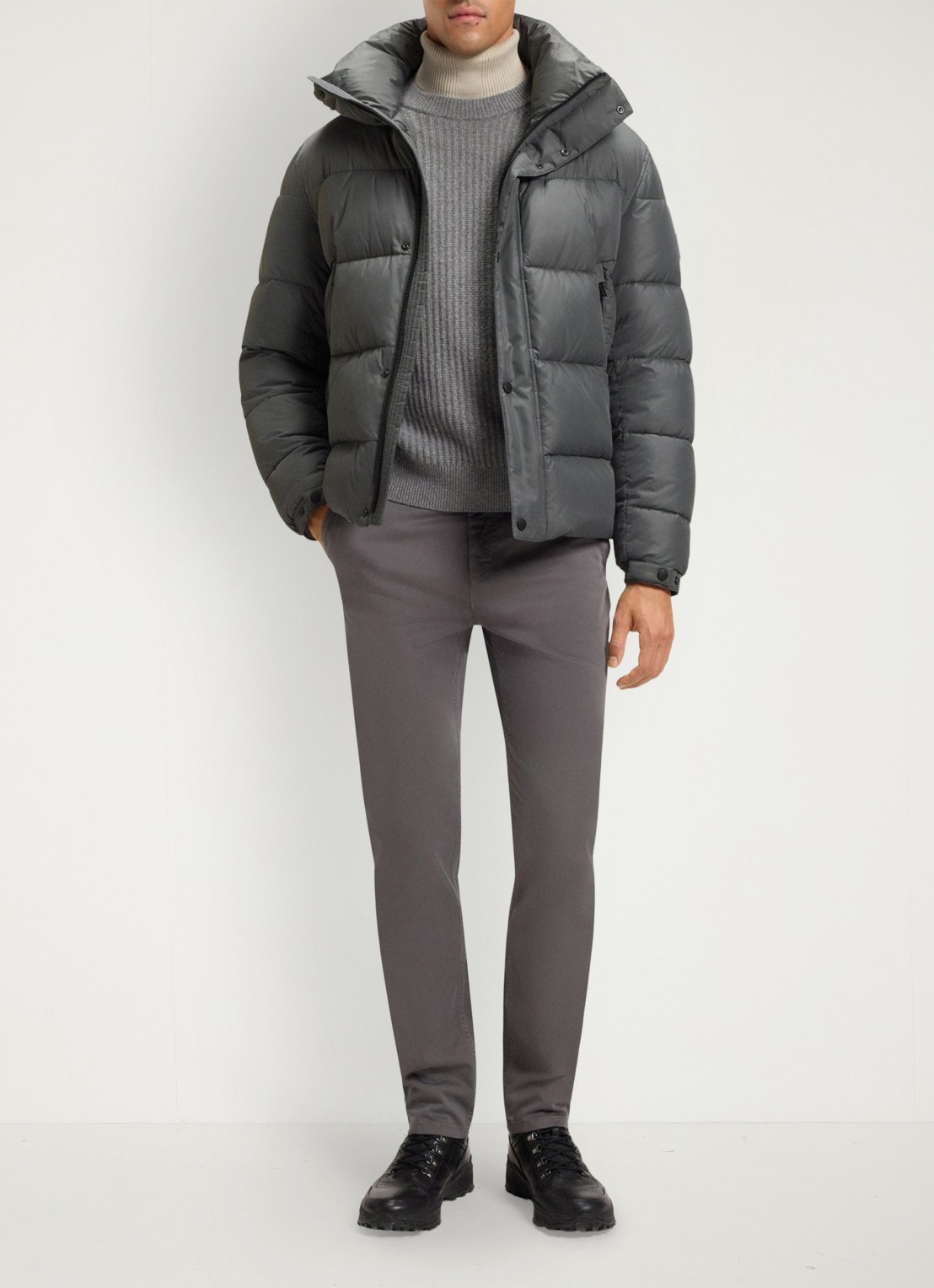 BOSS Regular-fit puffer jack van waterafstotend materiaal - voorkant 3 open grey-062 / grijs