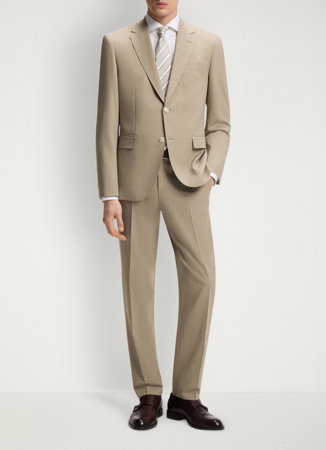 BOSS Regular-fit tweedelig pak van onderhoudsvriendelijk materiaal - detail beige/khaki-250