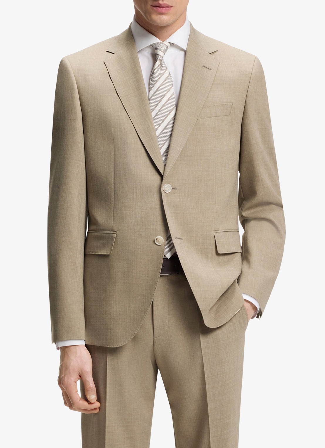 BOSS Regular-fit tweedelig pak van onderhoudsvriendelijk materiaal - voorkant 6 beige/khaki-250