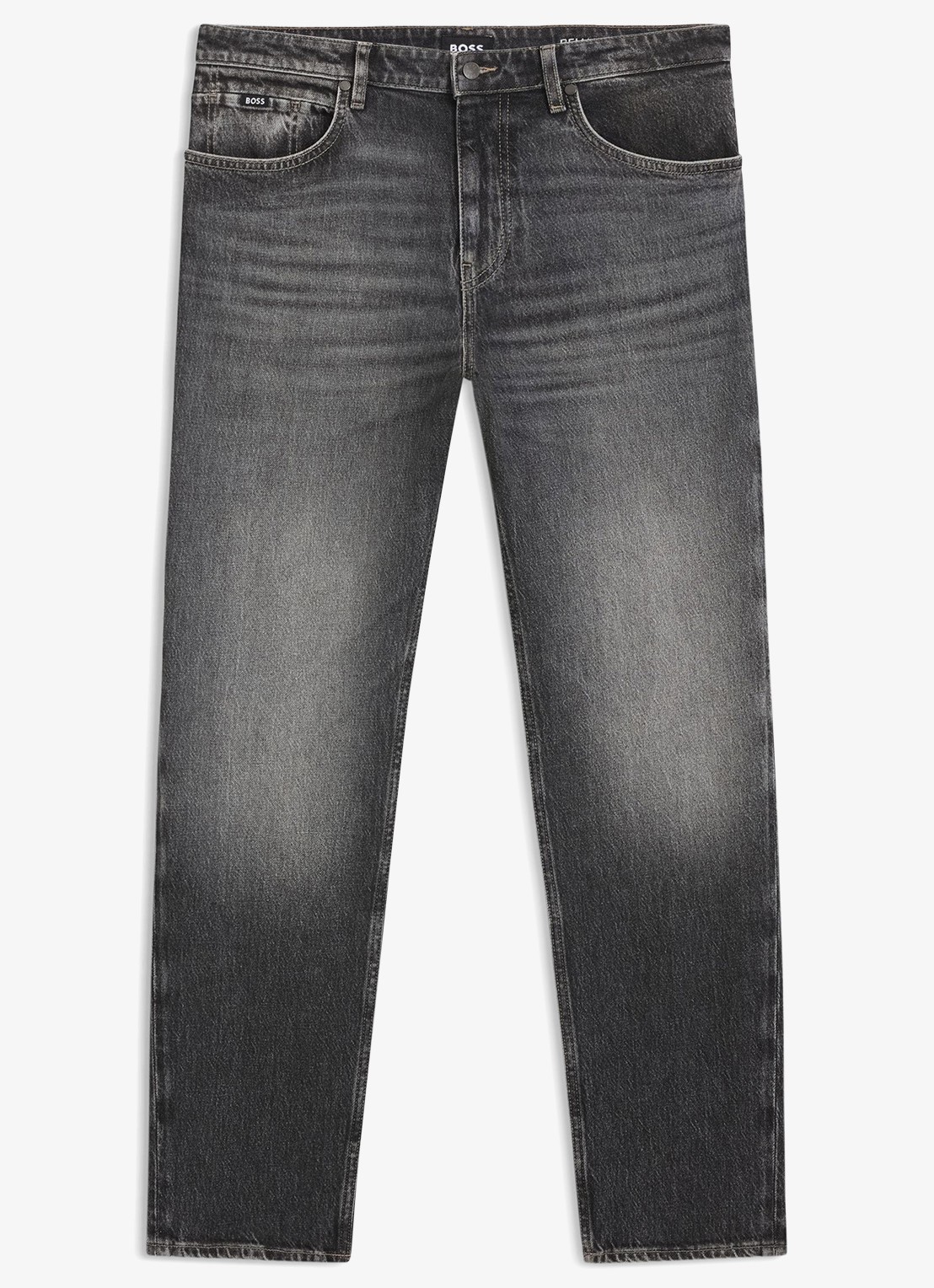 BOSS Relaxed fit jeans met steekzakken - voorkant donkergrijs