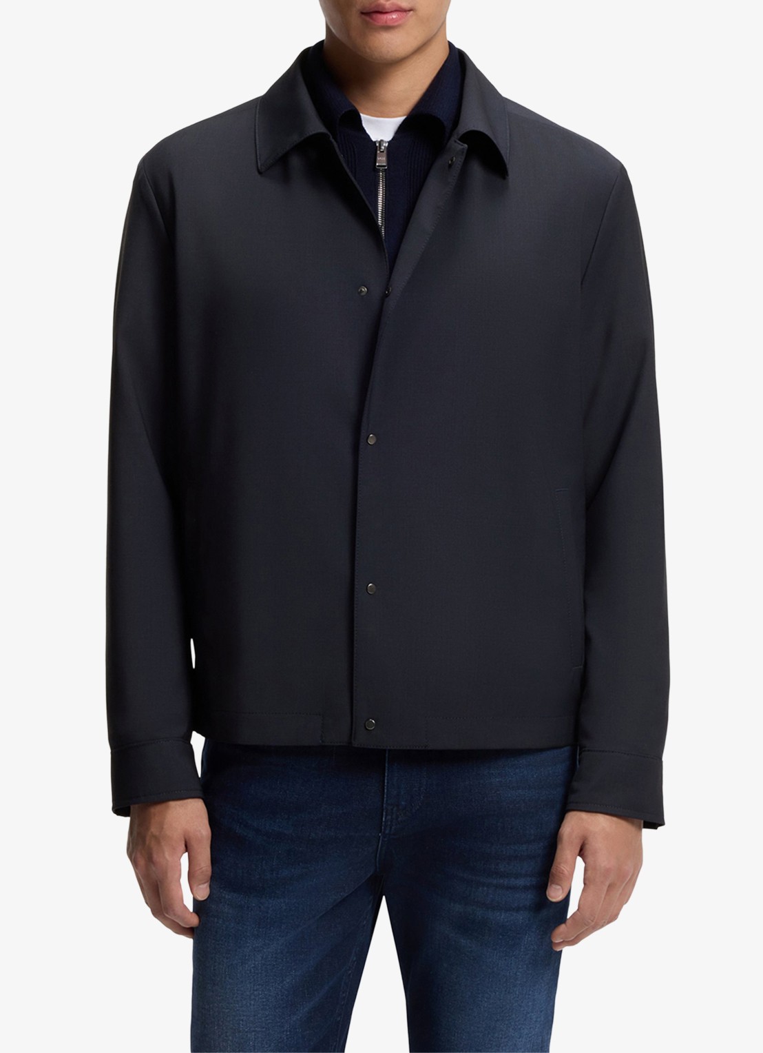 BOSS Relaxed fit overshirt in wolblend - detail donkerblauw