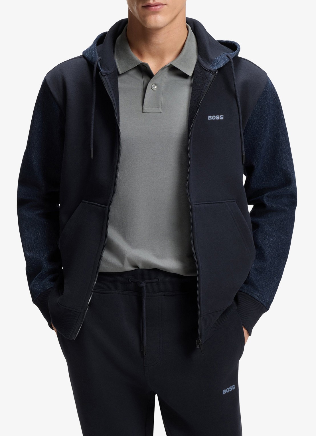 BOSS Relaxed fit trainingspak met logo - voorkant 2 donkerblauw