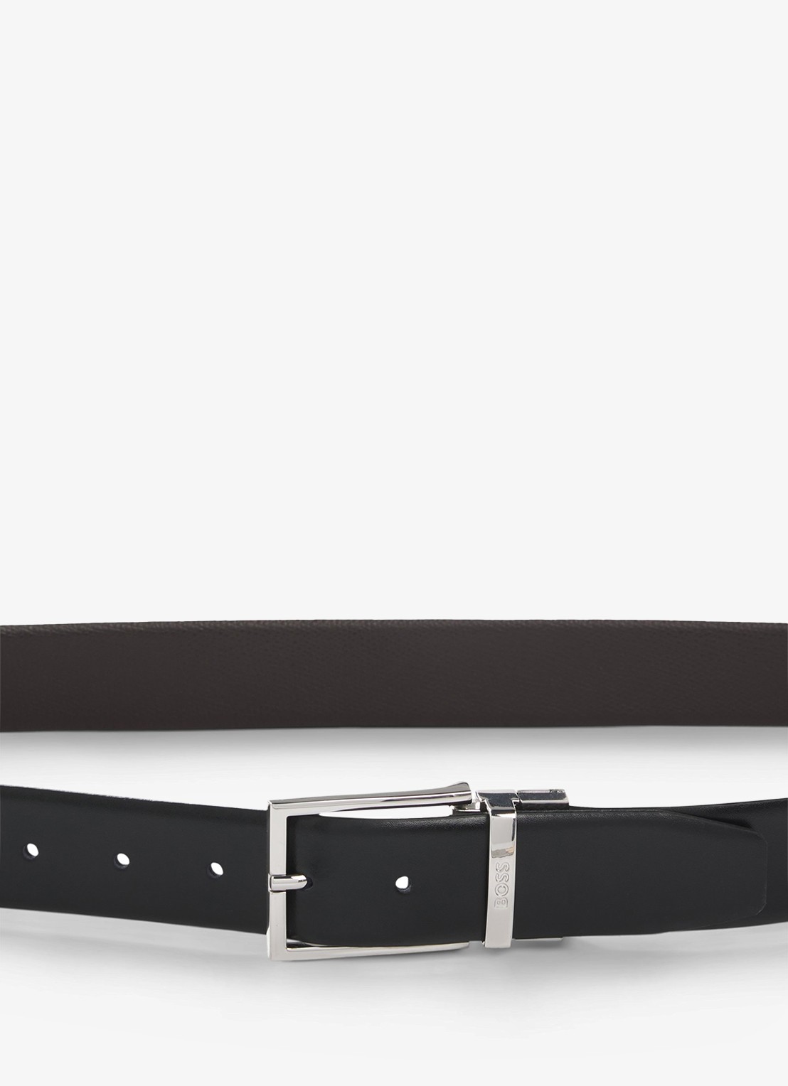 BOSS Reversible riem van leer  - achterkant zwart