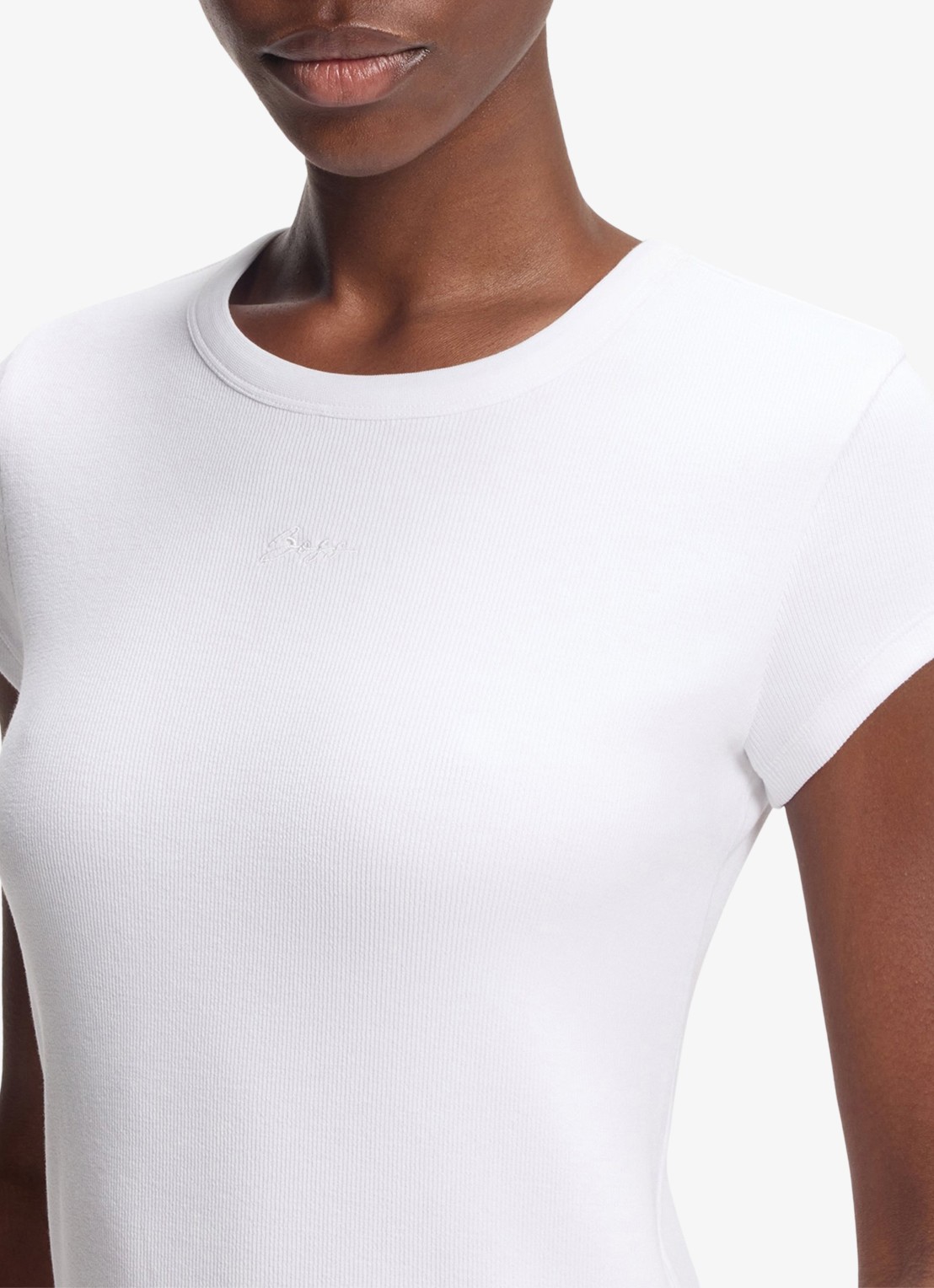 BOSS Ribgebreid T-shirt met logoborduring - detail 5 wit