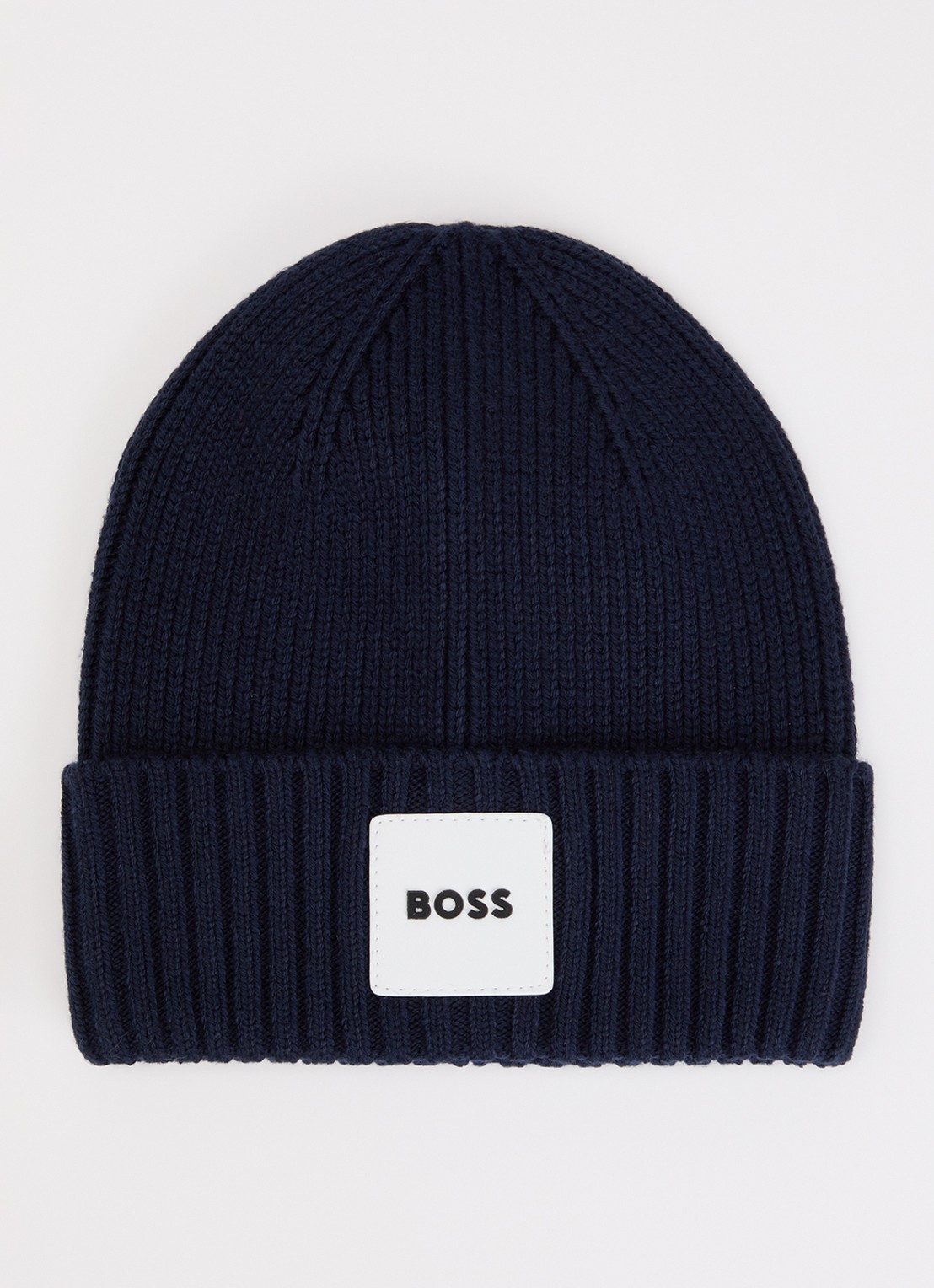 BOSS Ribgebreide muts met logo - voorkant donkerblauw