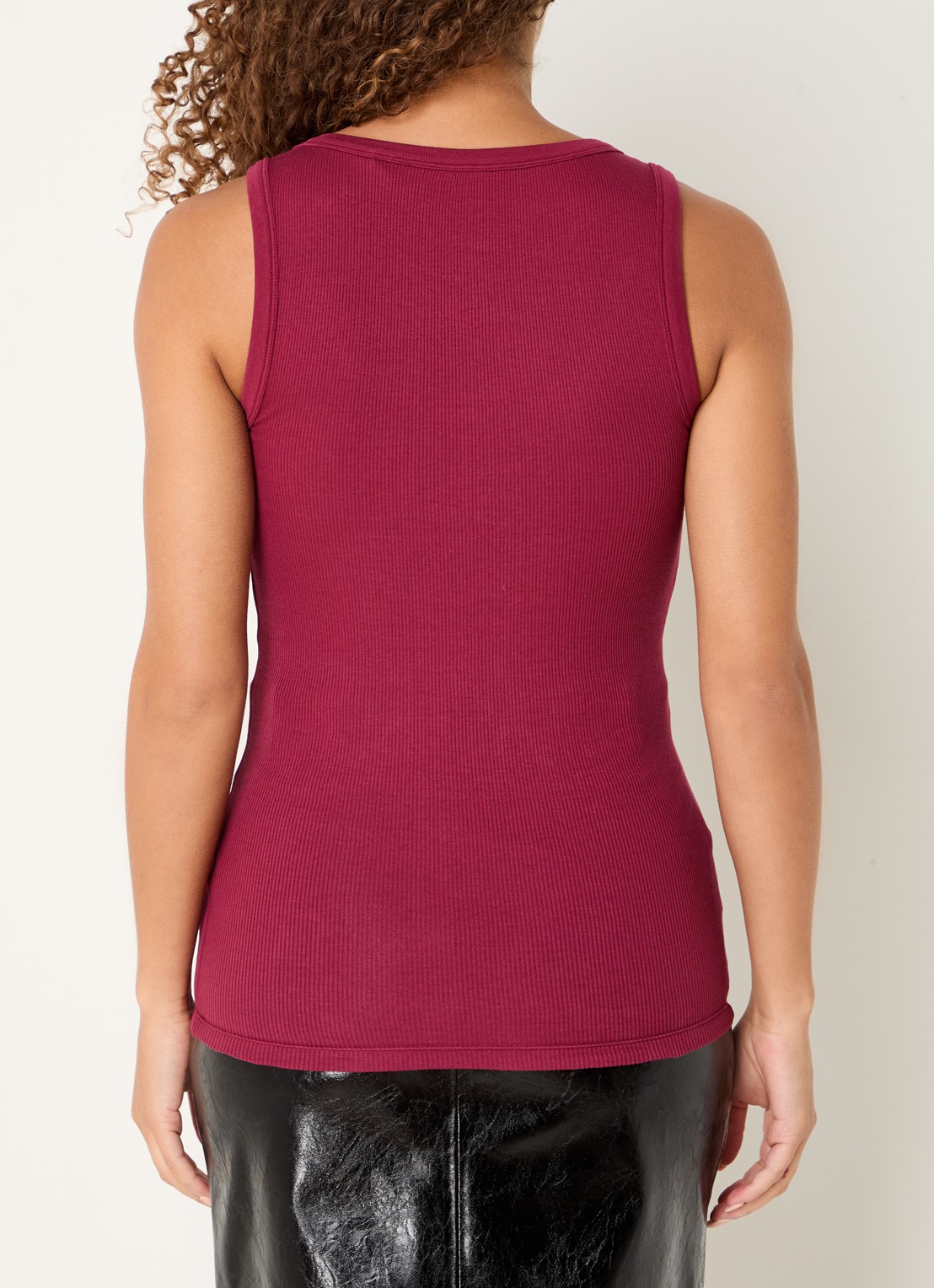 BOSS Ribgebreide tanktop met logoborduring - achterkant 2 bordeauxrood