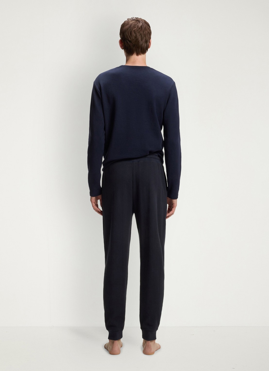 BOSS Ribgebreide tapered fit joggingbroek - achterkant donkerblauw