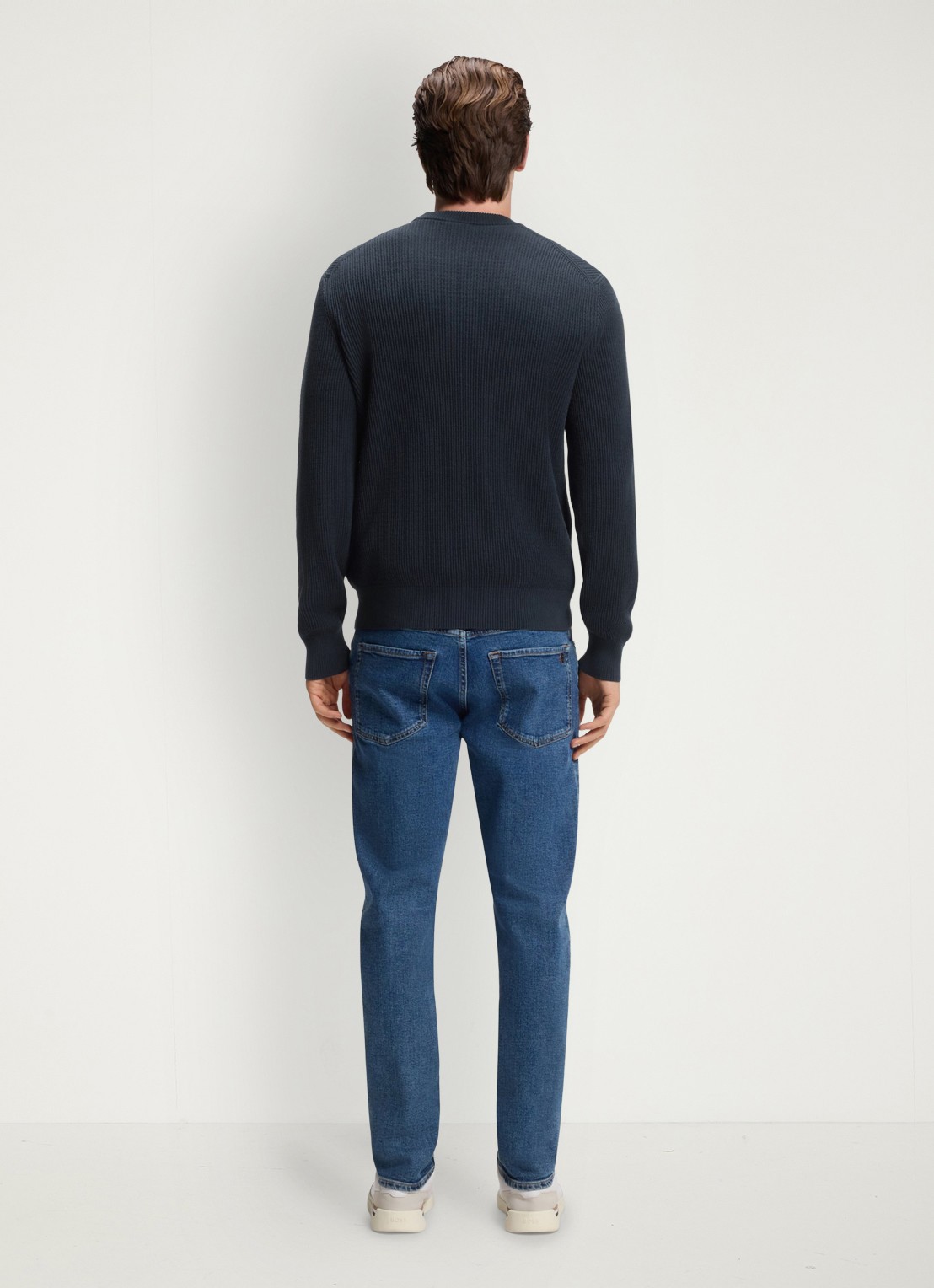 BOSS Ribgebreide trui met structuur - achterkant 5 donkerblauw