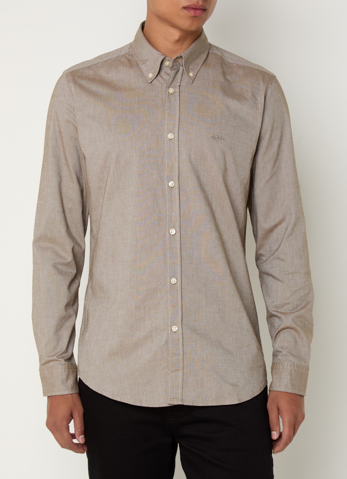 BOSS Rickert regular fit overhemd van  katoen - detail donkerbeige