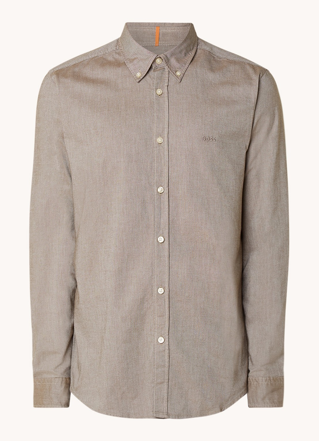 BOSS Rickert regular fit overhemd van  katoen - voorkant 2 donkerbeige