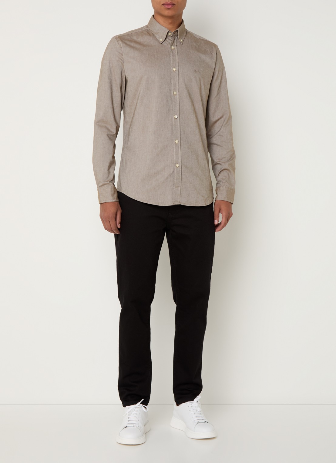 BOSS Rickert regular fit overhemd van  katoen - voorkant 3 donkerbeige