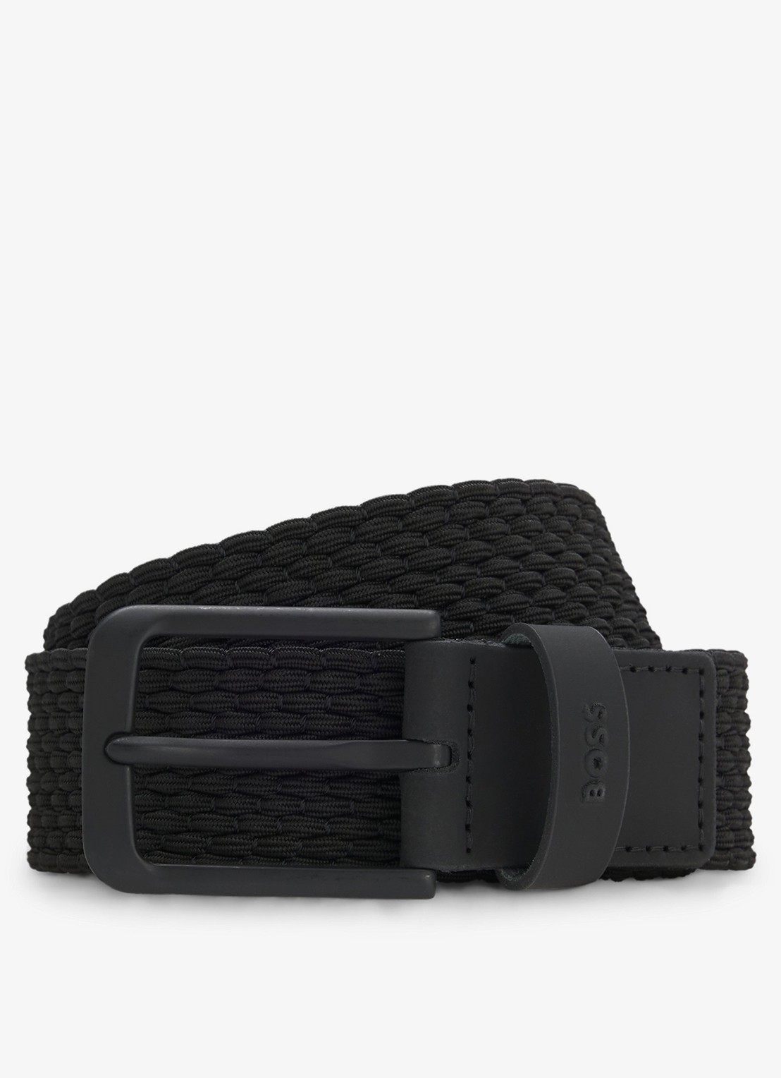 BOSS Riem met leren details - voorkant 3 zwart
