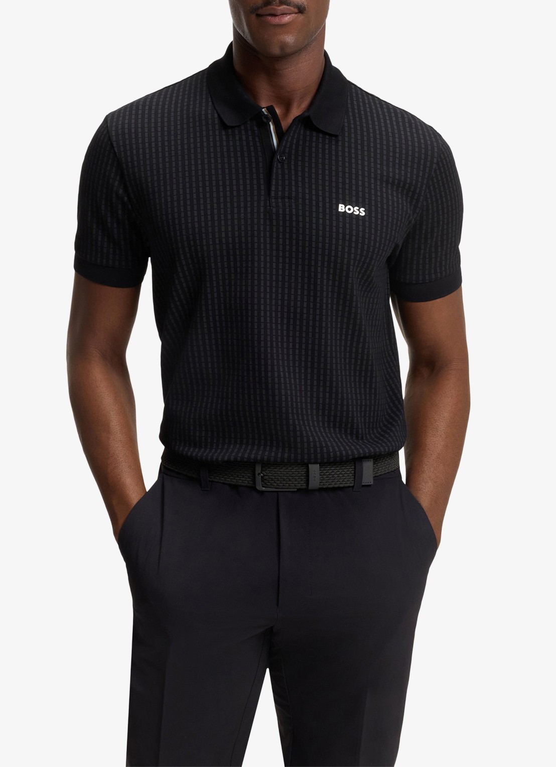 BOSS Riem met leren details - voorkant 4 zwart